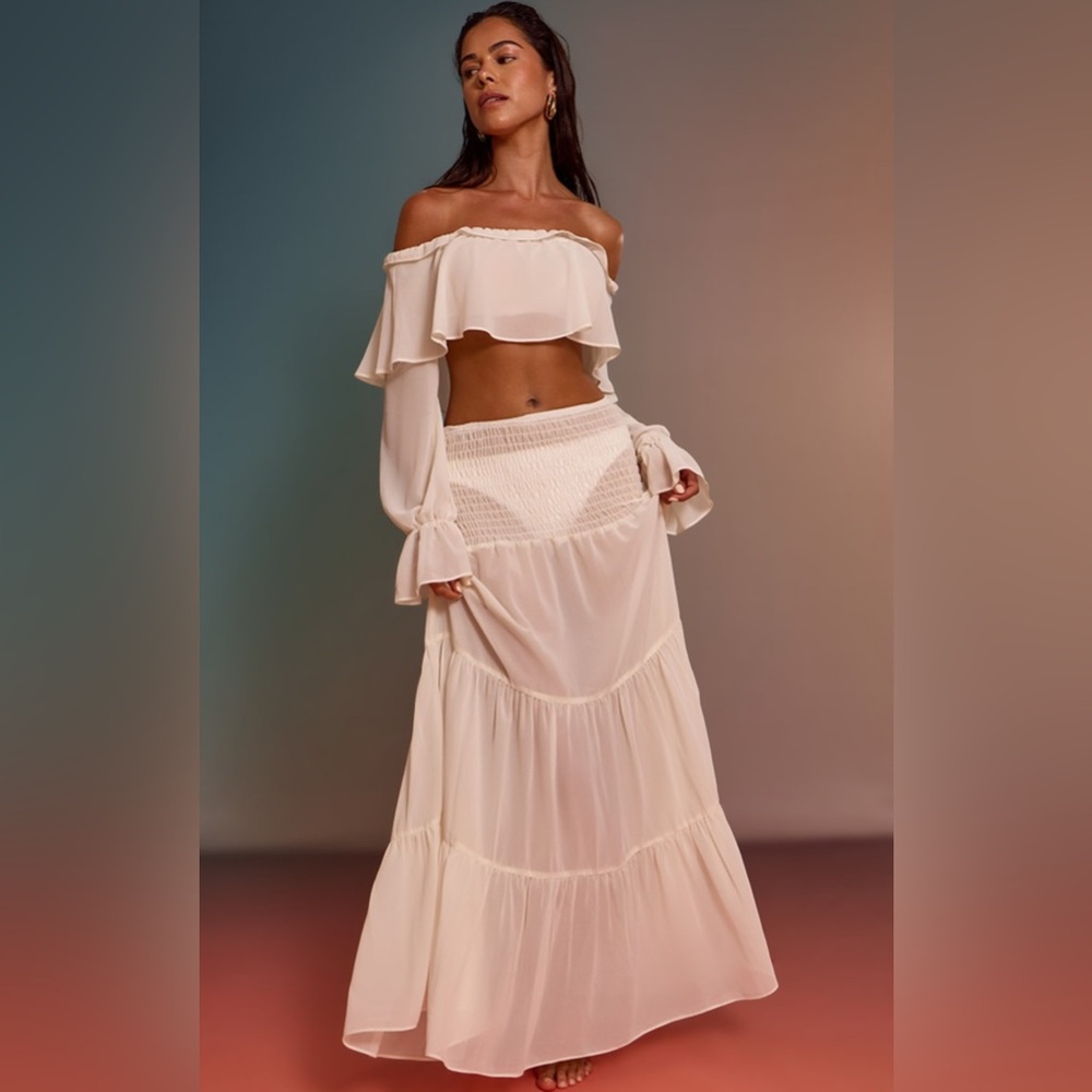 Cream chiffon tiered maxi set